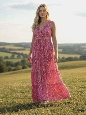 Talbots Sleeveless Pink Paisley Maxi Dress